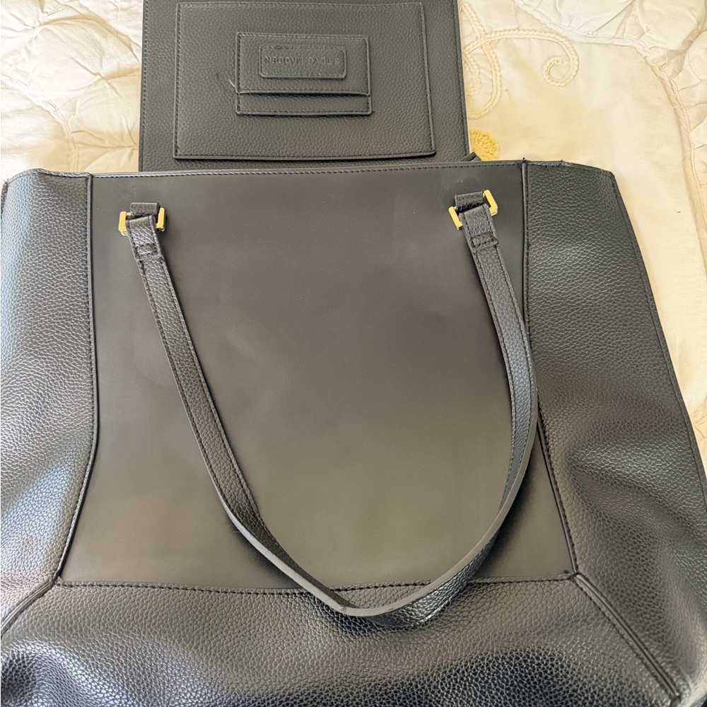 Steve Madden Black Textured Leather Tote/shoulder